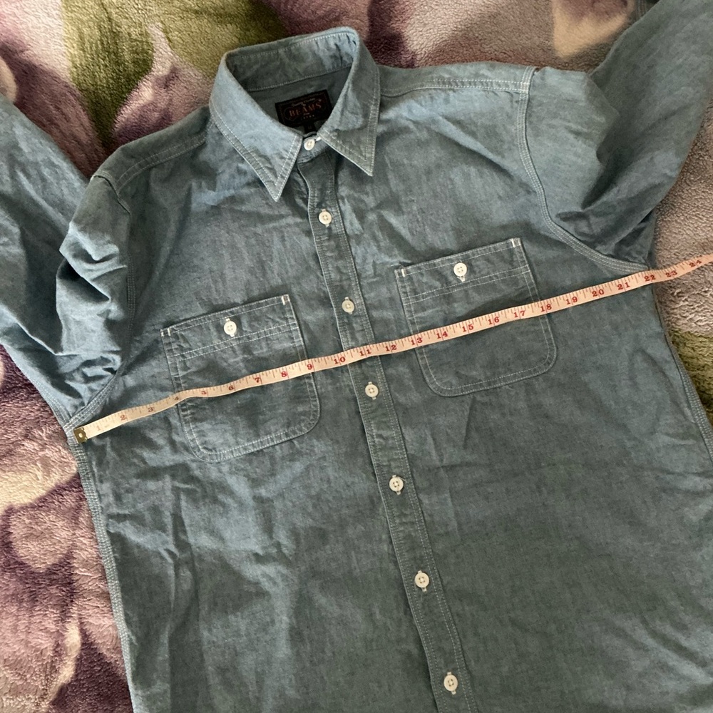 Beams Plus Work Chambray Overshirt Light Blue - Picture 13 of 16
